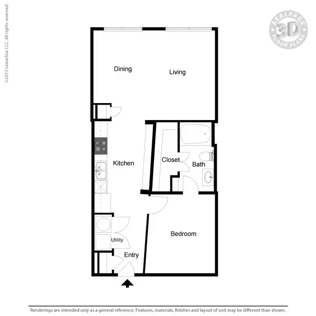 A2-  1 bedroom, 1 bath 402 floor plan